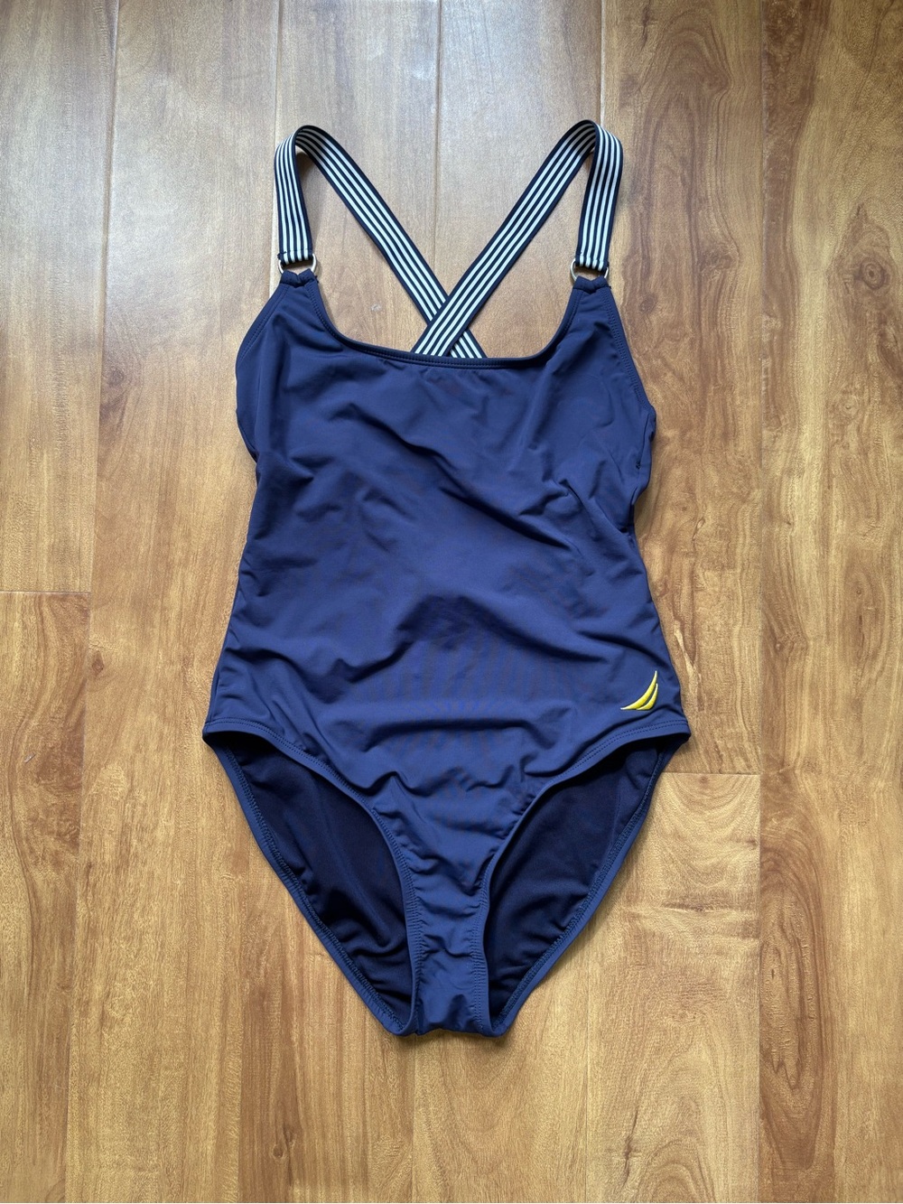 Nautica Navy One-Piece Swimsuit with Striped Crossback Straps